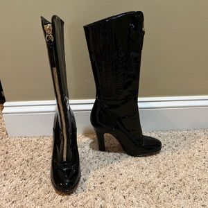 Valentino patent leather boots with gold zipper